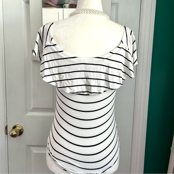 Express Bodysuit, White w/black pinstripes Small - Picture 3 of 3